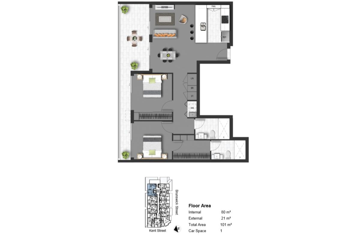 401 / 584 Brunswick Street, New Farm Floor Plan