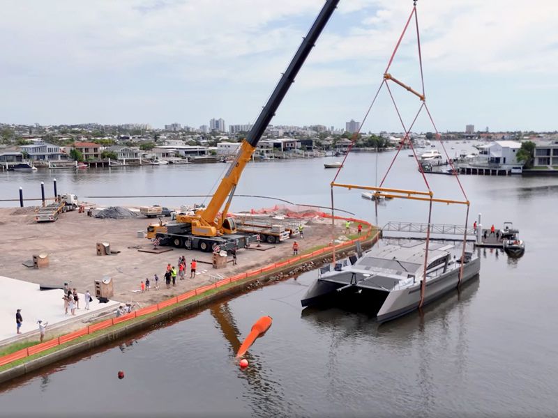 Revolutionary 70-foot all-carbon fibre catamaran embarks on her maiden journey from the Sunshine Coast