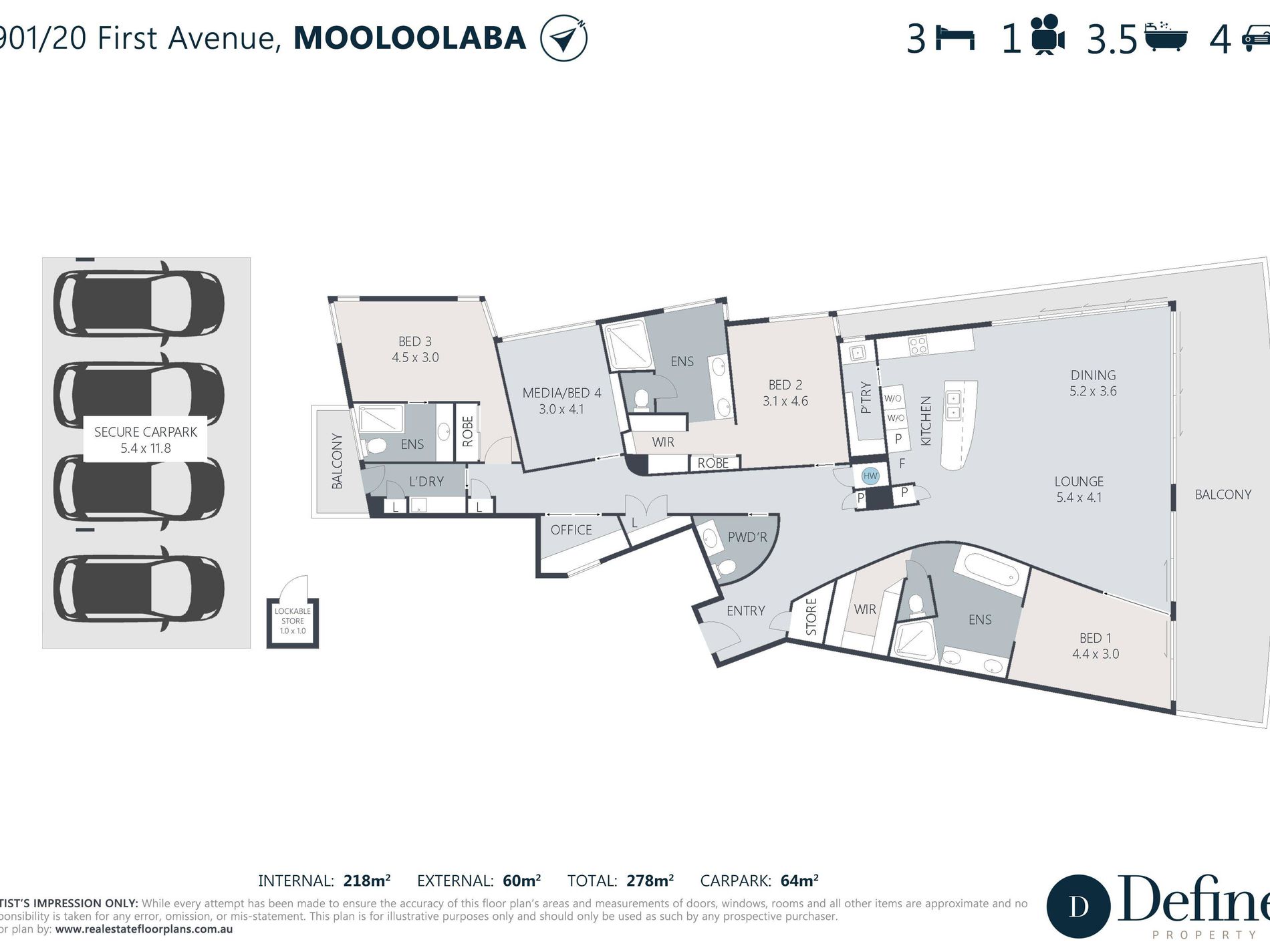 901 / 20 First Avenue, Mooloolaba Floor Plan